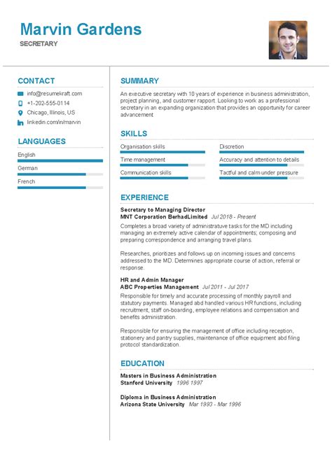 secretary sample resume professional resume samples job resume