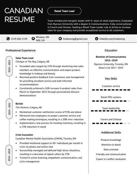 canadian resume format examples