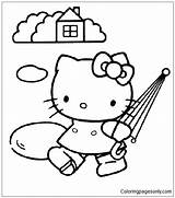 Kitty Hello Coloring Pages Color Cartoon Printable Kids Umbrella Character Online Sheets Para Rainy Print Hellokitty Lluvioso Characters Ausmalbilder Colouring sketch template