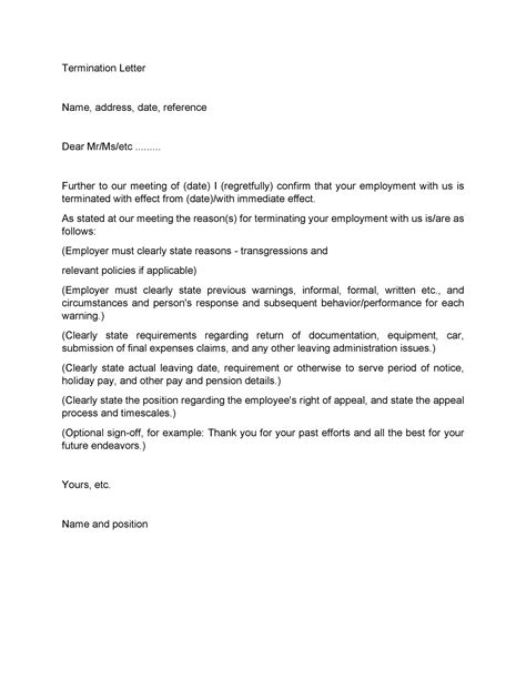 appeal letter  termination  employment sample  editable