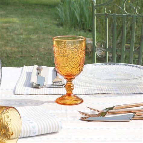 set of four amber sunrise embossed wine glasses by dibor