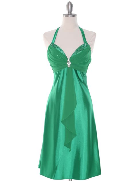 Green Halter Cocktail Dress With Rhinestone Pin Sung Boutique L A