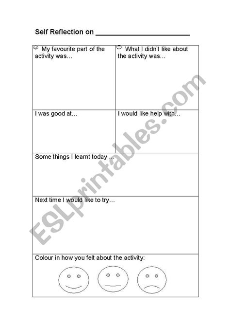 reflection assessment sheet esl worksheet  catamber