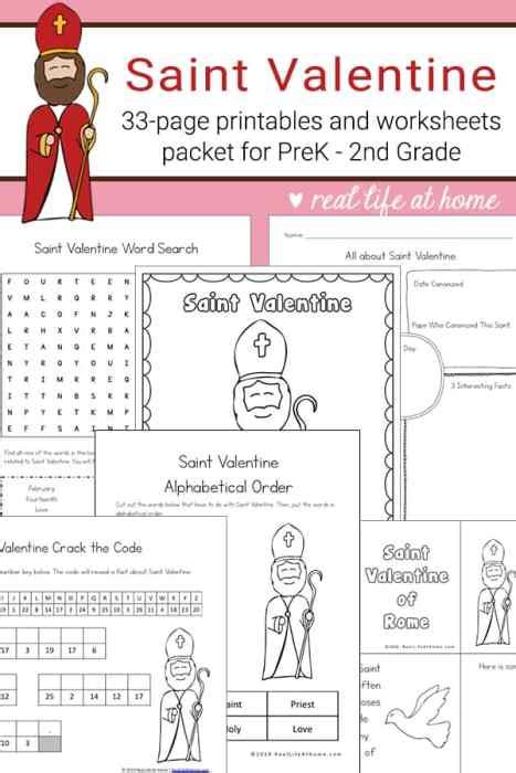 saint valentine printables  worksheet packet  kids
