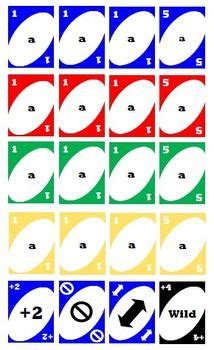 template  uno cards includes  sheet  blue red green yellow