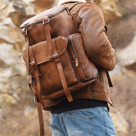 handmade vintage brown leather backpack casual rucksack travel backpac lisabag