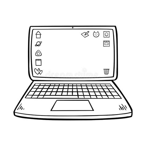 coloring book  kids laptop computer stock vector illustration