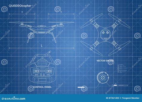 drawing  drone industrial blueprint  control panel  quadrocopter stock vector