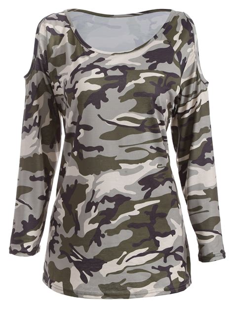buy women camouflage  shirt  neck strapless long sleeved  shirts  girls