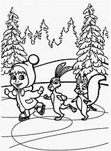 Masha Coloring Skating Squirrel Rabbit Bear Taken Ice Episode Holiday sketch template