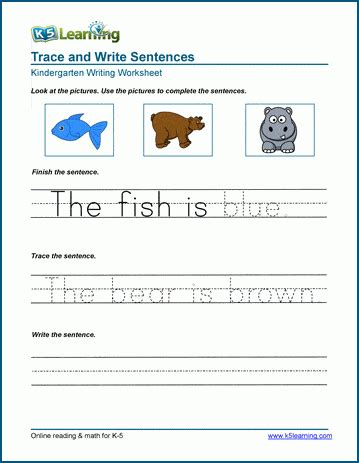 kindergarten writing sentences worksheets kindergarten