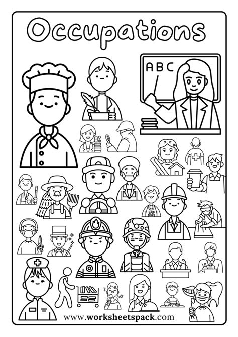 jobs  occupations coloring pages   worksheetspack