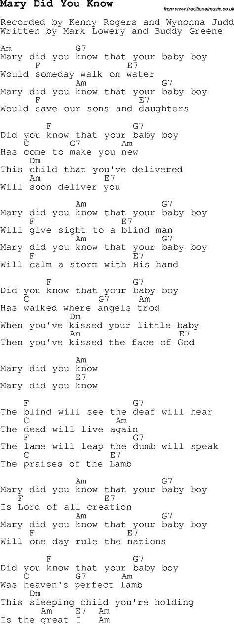 mary    printable lyrics