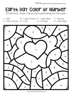 color  number earth day preschool worksheets tree  heart