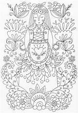 Coloring Pages Adult Flowers Yoga Zen Printable Folk Woman Scandinavian Books Book Adults Color Embroidery Advanced Colouring Patterns Mandala Print sketch template