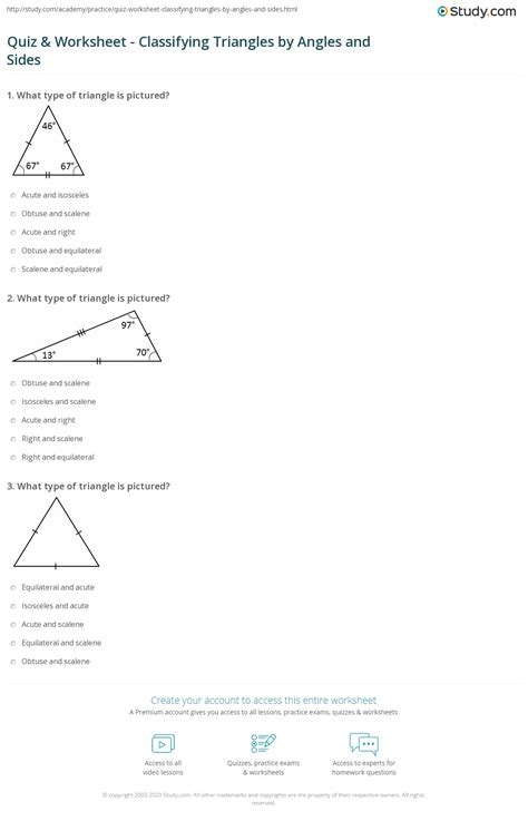 Quiz And Worksheet Classifying Triangles By Angles And Sides