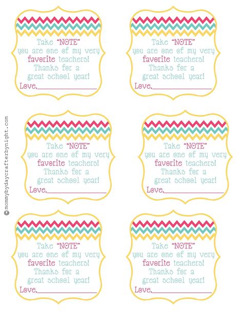 note printable  teachers gift attach   notebook  note