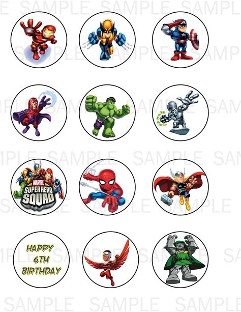 printable super hero squad cupcake toppers party ideas pinterest