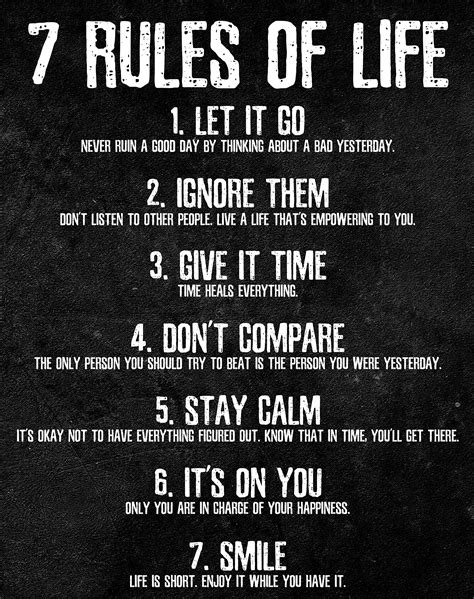 7 rules of life motivational poster printed on premium cardstock