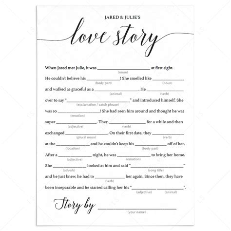 calligraphy bridal shower game mad libs template instant