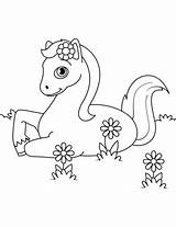 Coloring Flowers Cute Pages Laying Horse Down Kids Printable sketch template