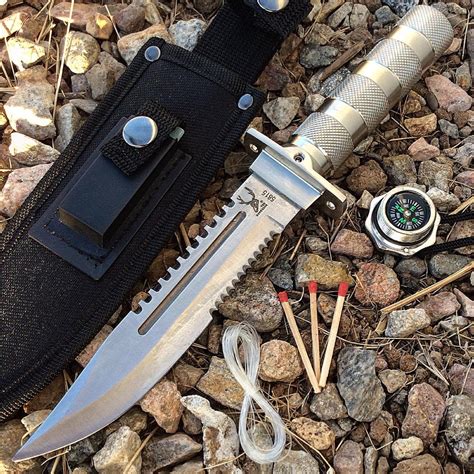 hunting knife survival knife  sheath heavy duty  compass