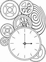 Coloring Pages Clock Steampunk Clocks Gear Gears Sundial Printable Template Punk Books Sheets Kids Color Patterns Drawings Time Adults Steam sketch template