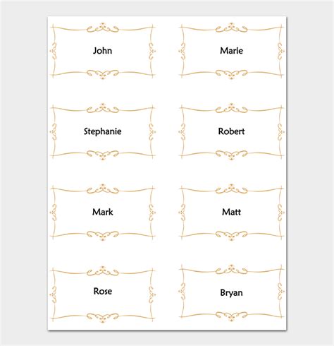 printable place card templates examples   ms word