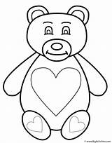 Coloring Teddy Valentine Bear Hearts Valentines Bears Chest Feet sketch template