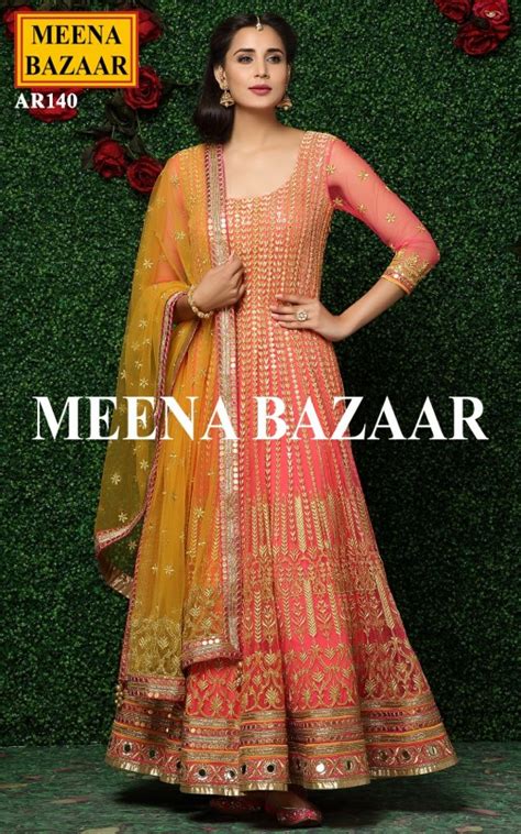 buy meena bazaar coral embroidered anarkali suit online