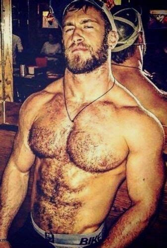shirtless male muscular beefcake hairy chest body beard hunk guy photo