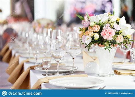 table at a luxury wedding reception beautiful flowers on