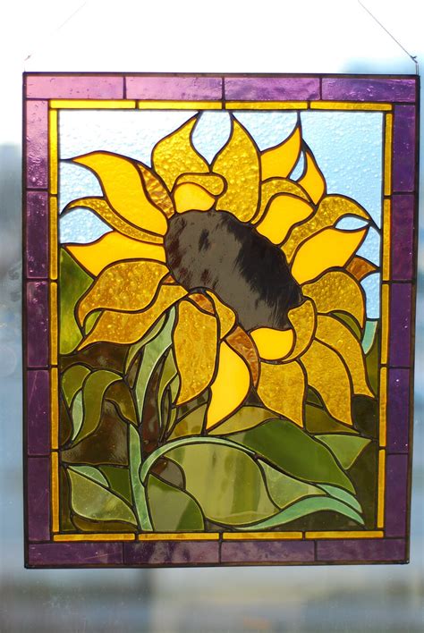 Sunflower Stained Glass Suncatcher Stained Glass Panel Window Etsy