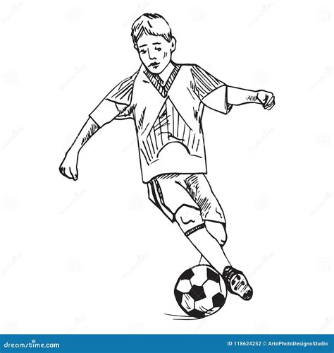 boy playing football soccer hand drawn doodle stock vector