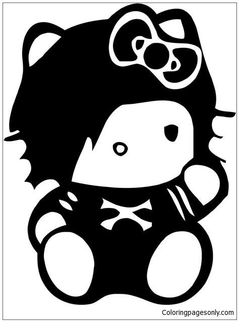 kitty punk rock emo coloring page  printable coloring pages