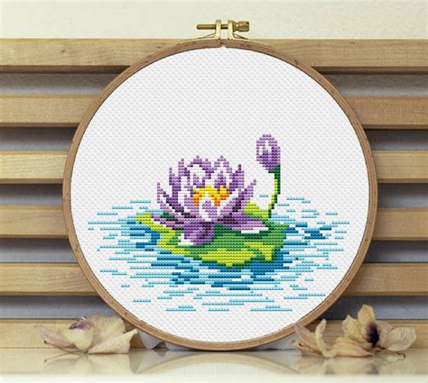 water lily mini cross stitch pattern  cute flower quick etsy
