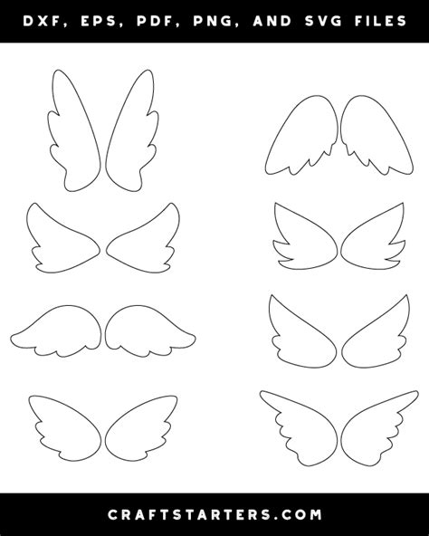 simple angel wings outline patterns dfx eps  png  svg cut files