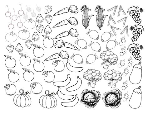 printable fruits  vegetables coloring pages  background