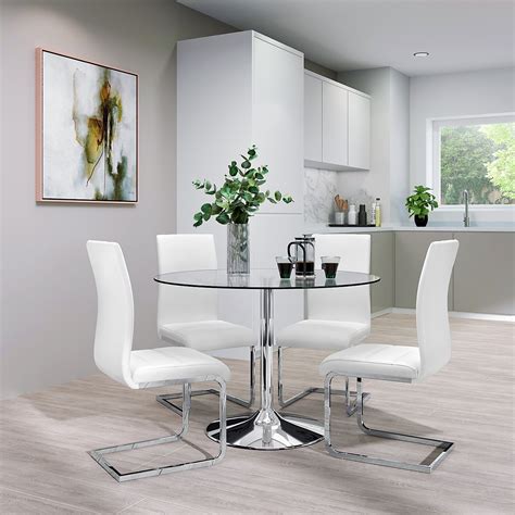 orbit  chrome  glass dining table   perth white leather chairs furniture choice