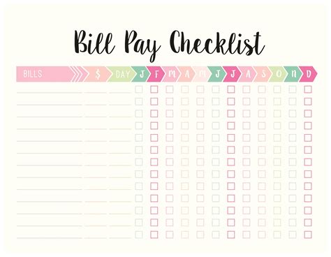 bill pay checklist  printable