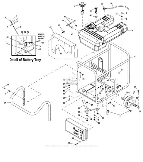 generac  parts diagram  exploded view handle frame wheels tank