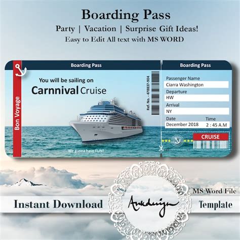 carnnival cruise ticket vacation ticket template surprise etsy