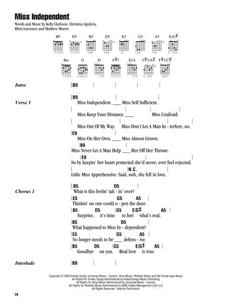 Miss Independent By Kelly Clarkson Guitar Chords Lyrics