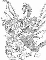 Godzilla Ghidorah Getdrawings Adora Colouring Kaijubattle Kaiju Sketches sketch template