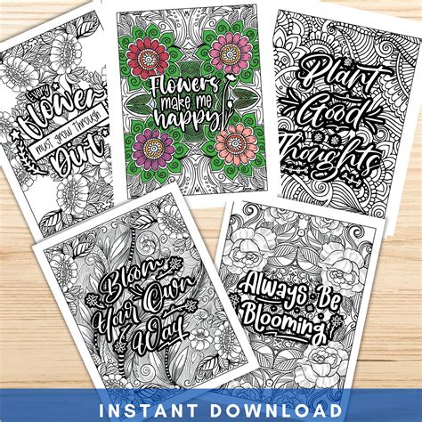 flower quotes coloring pages adult coloring pages floral etsy