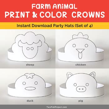 coloring farm animal paper crowns barnyard party hats printable craft