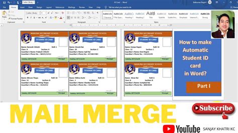 ms word mail merge id card letter youtube