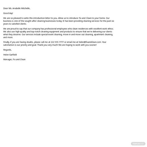 cleaning company introduction letter   word google docs