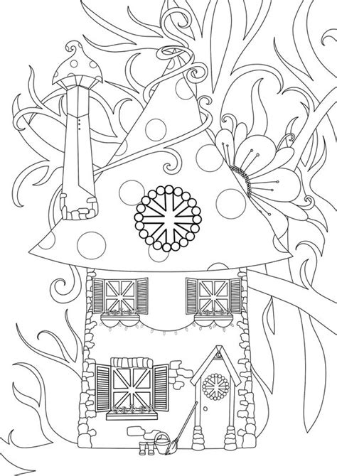 fairy house colouring page digital  etsy