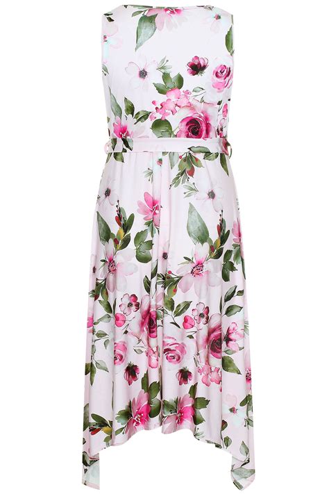 yours london pink floral hanky hem dress yours clothing
